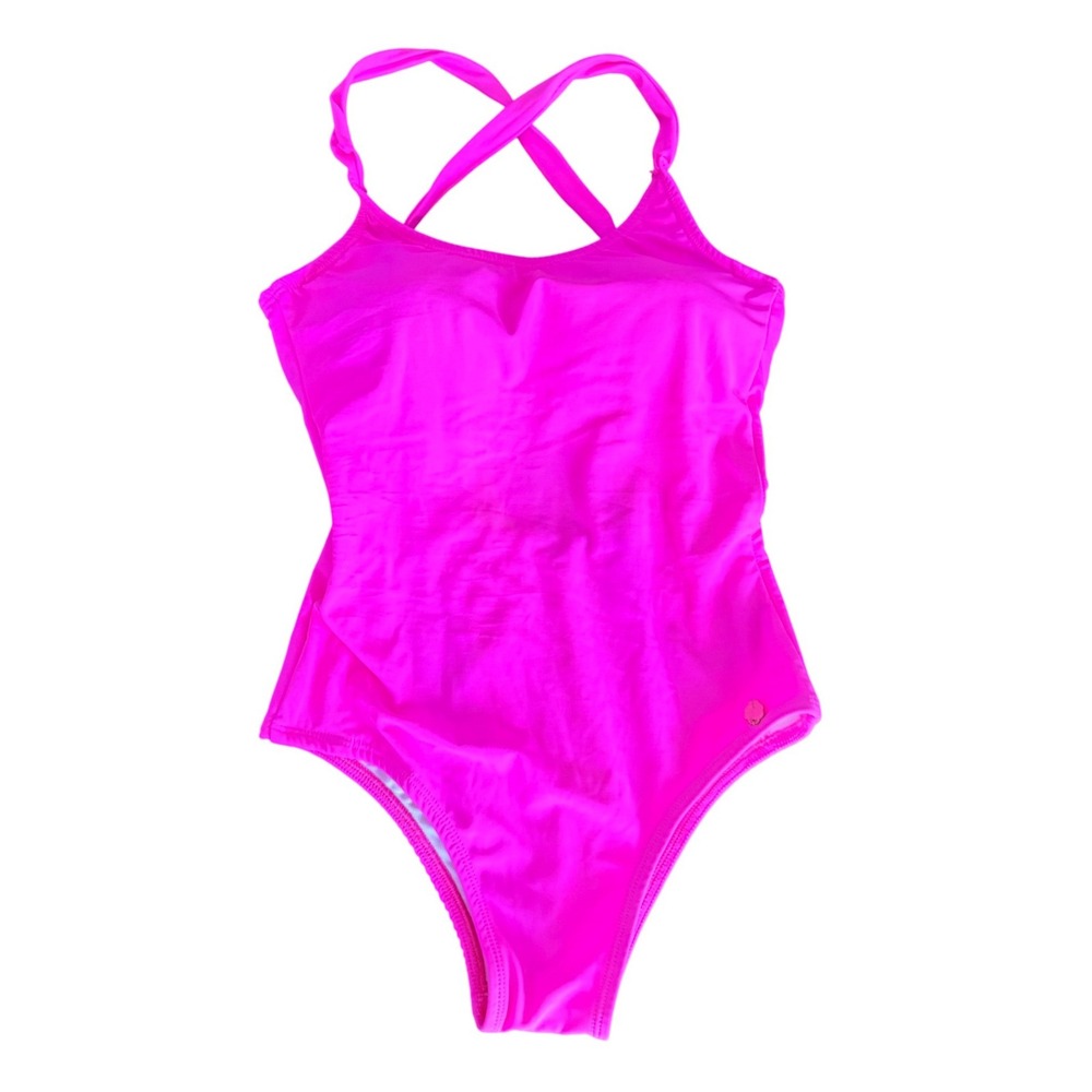 Adaia Fitness Wear Neon Hot Pink Cross Back One‎ Piece Swimsuit Brazilian Fabric